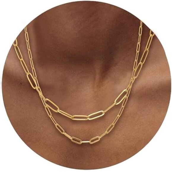 18k Gold Paperclip Chain Link Necklace Dainty Paperclip Link - Picture 8 of 8